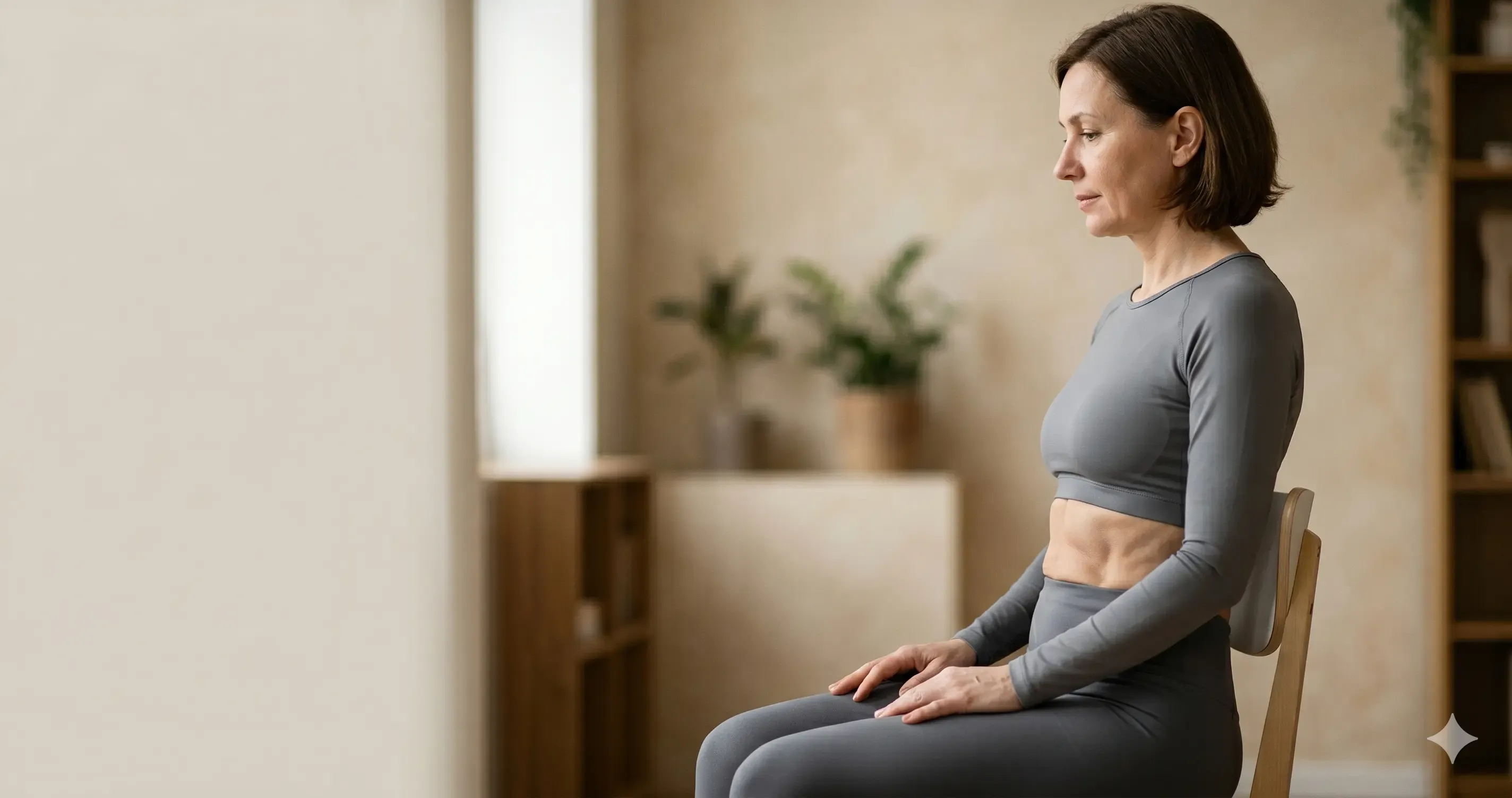 Distensão abdominal como padrão muscular — diafragma e parede abdominal numa leitura sistémica do inchaço, em consultório de tom neutro